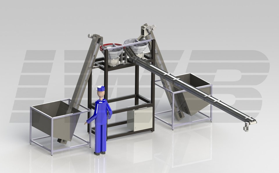 Bunker belt conveyor Double store, ascending conveyor, correct position singulation, video check